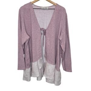 LOGO LOUNGE Women's PLUS 2X Long Sleeve Front Tie Cardigan Top Purple Fairy